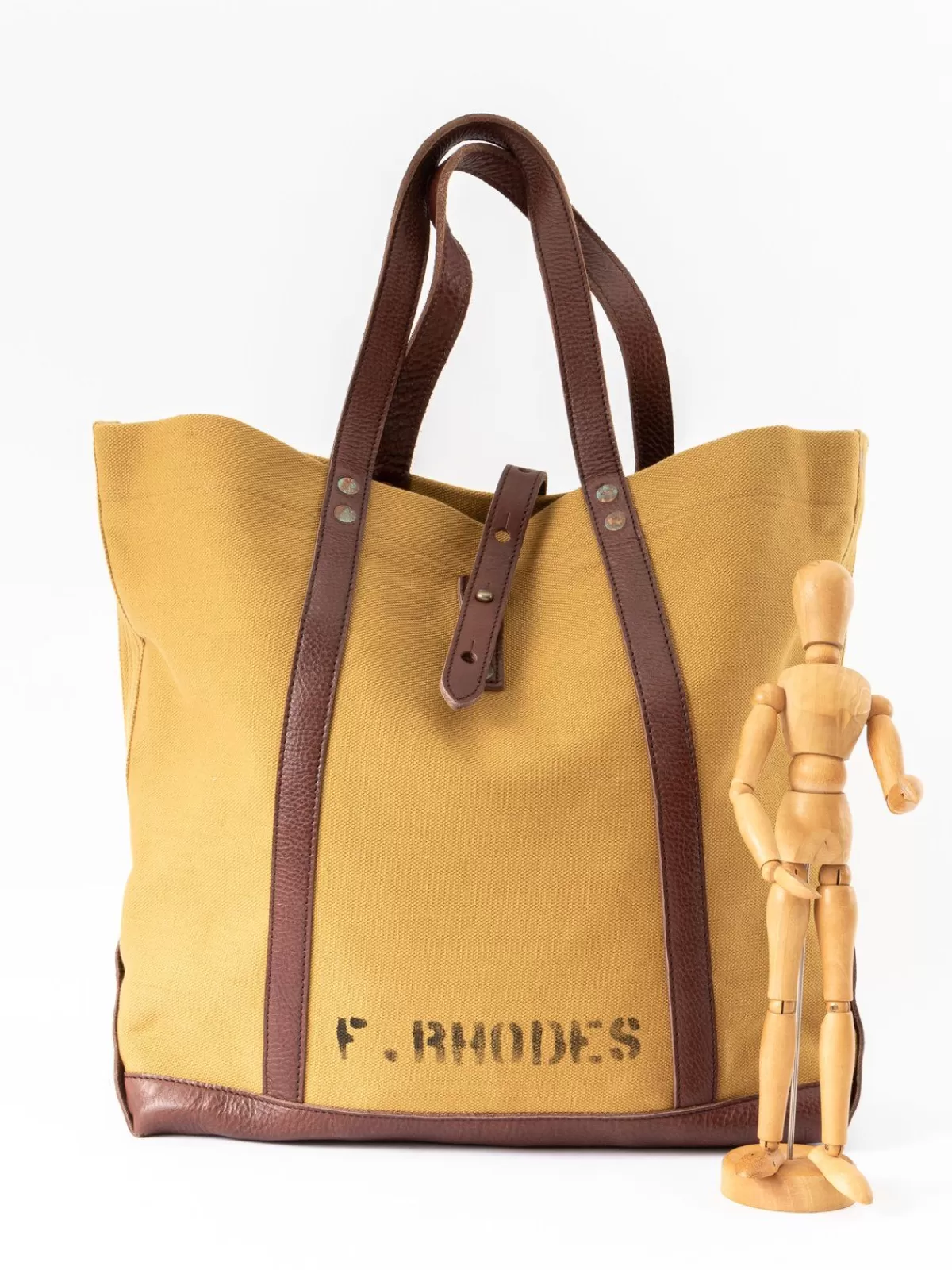 Lot 5220 Leather / Canvas Tote Bag D.Beige Printed^Warehouse & Co Online