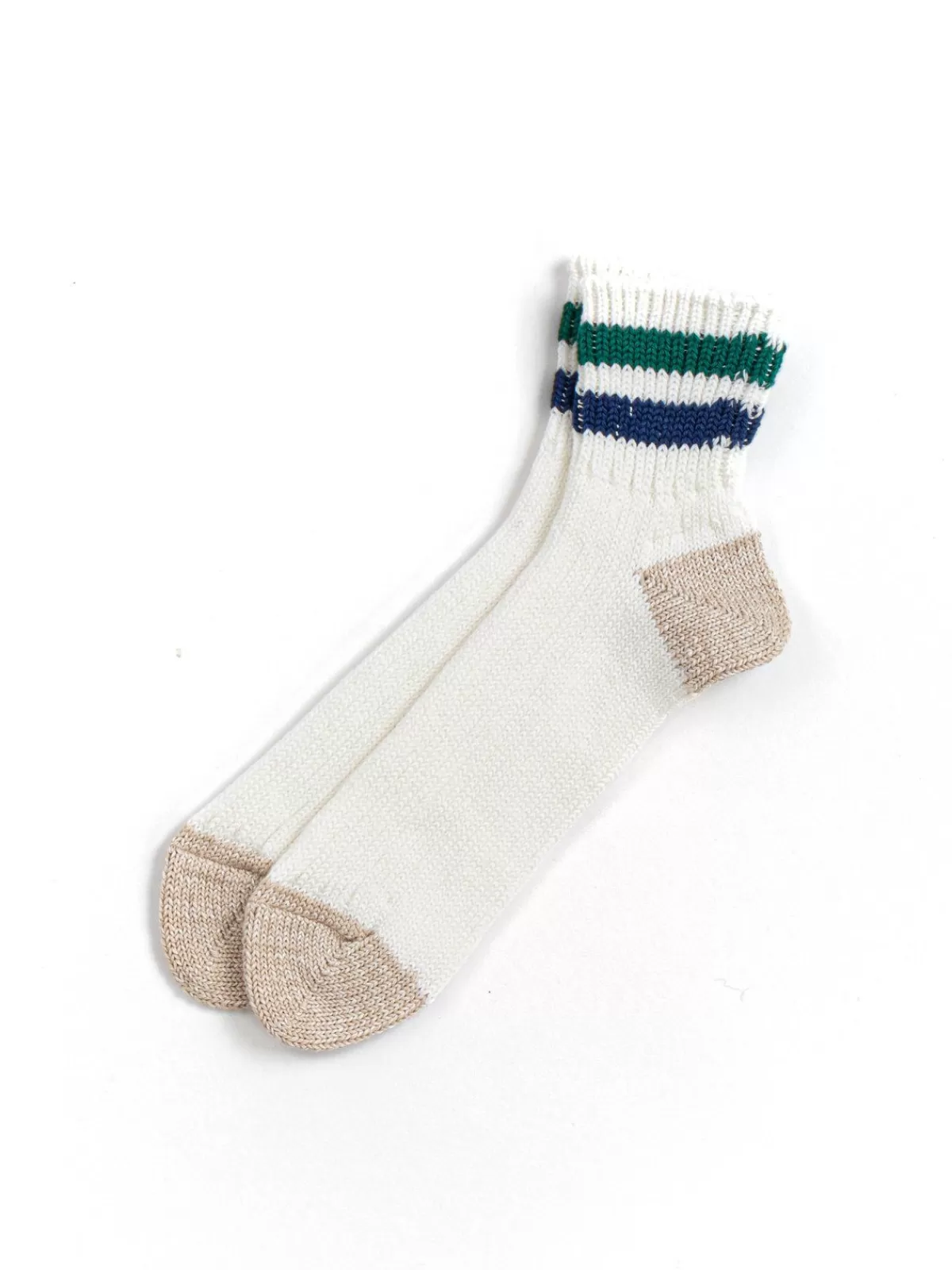 Old School Ribbed Ankle Sock Wht /Grn / D.Bl^RoToTo New