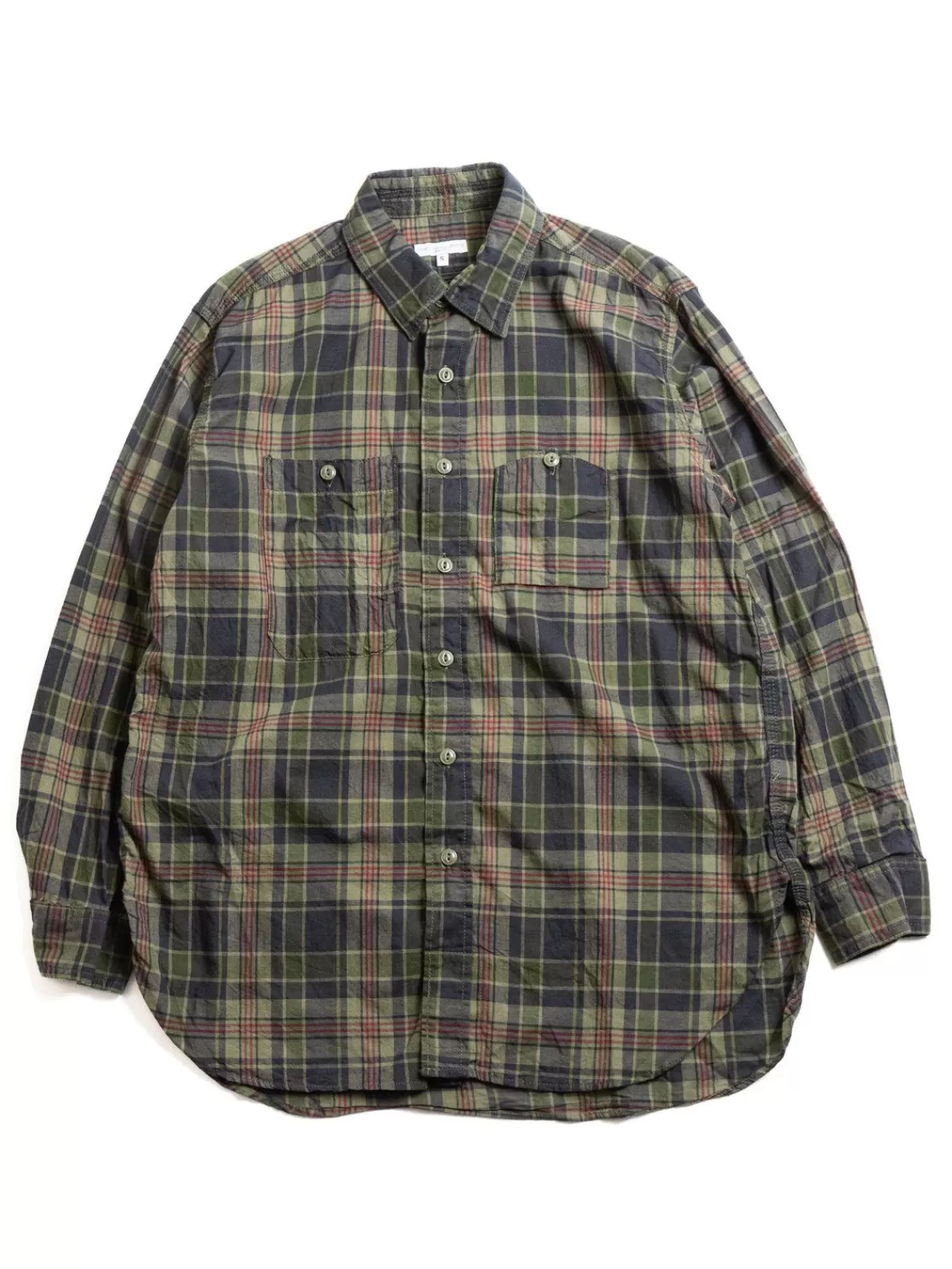 Work Shirt Olive Cotton Dark Madras^Engineered Garments Hot