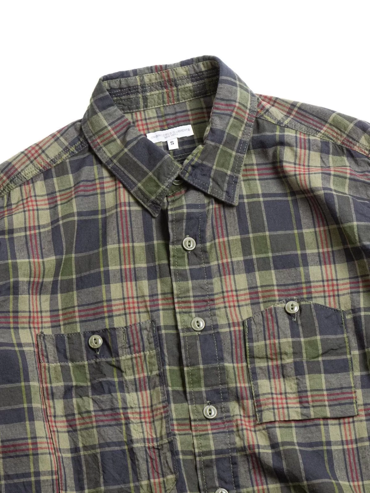 Work Shirt Olive Cotton Dark Madras^Engineered Garments Hot
