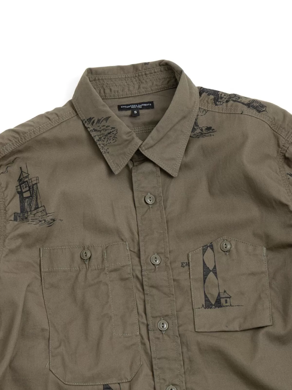 Work Shirt Olive Lh Printed Sanded Twill^Engineered Garments Store